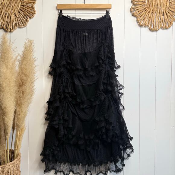 Free People maxi skirt ruffled tiered sheer flowy boho half slip frilly Medium - Picture 6 of 9